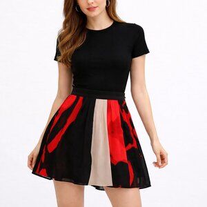 VINCE CAMUTO Red & Black Abstract Skirt